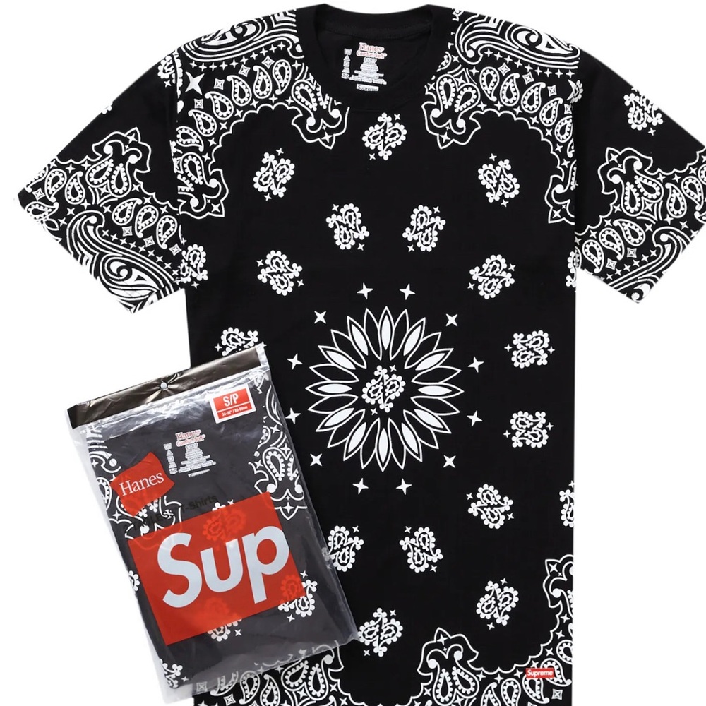 Supreme X Hanes Black Bandanna Paisley Tees XL (2pk) BNWT SOLDOUT EVERYW…